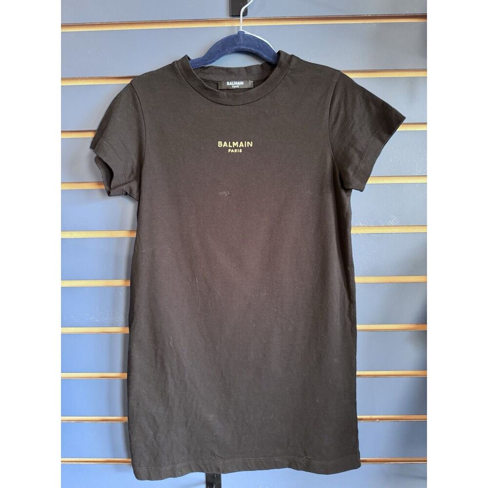 Balmain girls black logo t shirt dress size 7